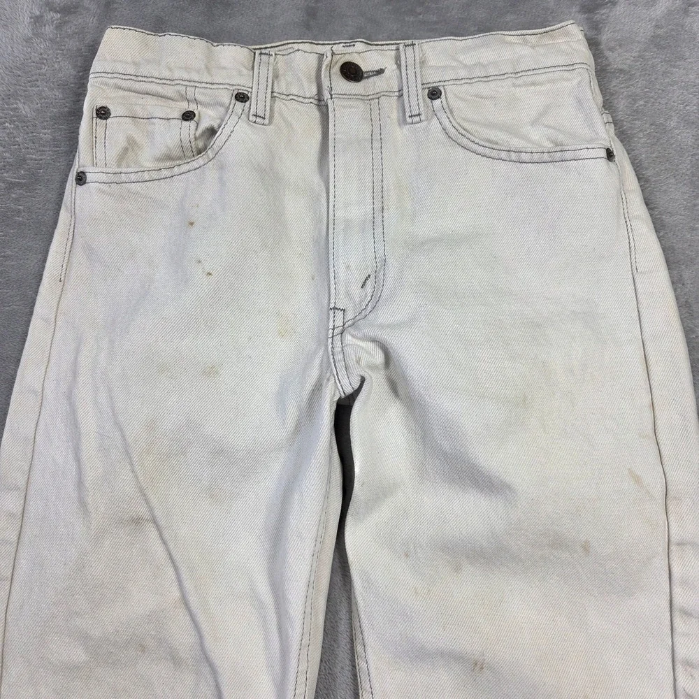 Vintage 70s Levis Made USA White Straight Leg Denim Jeans 29x34‎ Retro Thrashed